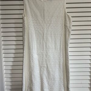 Lands' End White Textured Midi Dress